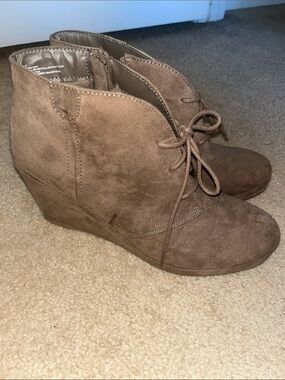 Target Brown Suede Lace-Up Wedge Ankle Boots